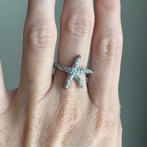 Premier Designs Starfish Ring | Pave Crystal Silver Tone | Size 8